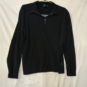 Hugo Boss Men’s 3/4 Zip Mock Neck Sweatshirt Sweater Pullover Black Size 2X